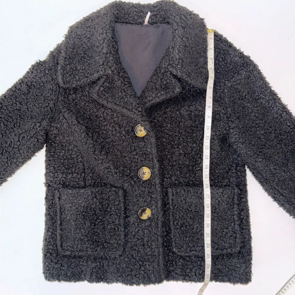 Free People So Soft Cozy Peacoat Sherpa Teddy Jacket Faux Shearling Black Coat S